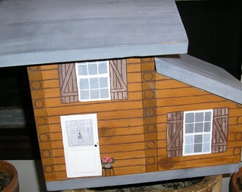 Hand Painted Log Cabin Birdhouse