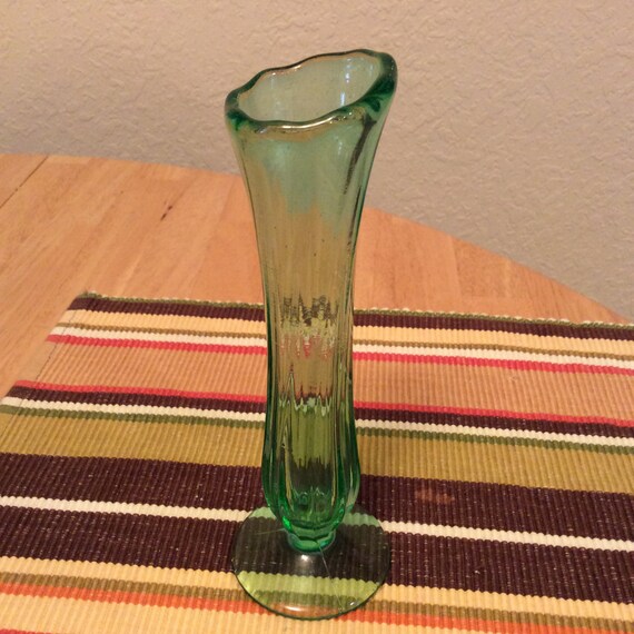 Green vintage Vaseline glass bud vase by MontanaSuz on Etsy
