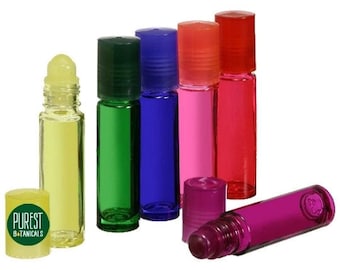 10ml Glass Roll On Color Bottles, GLASS Rollerballs, Cap, In Blue, Red, Pink, Purple, Yellow, Green Colors for Essential Oil, Perfume Bottle