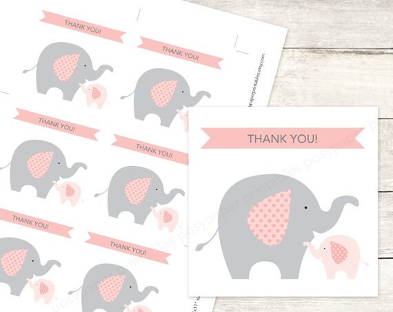 elephant baby shower favor tags printable DIY baby girl