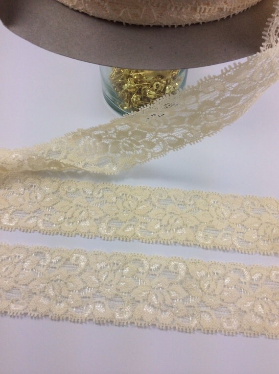 Lace Elastic 1.5 Ivory Lace Elastic by the yard by TurnipDirect