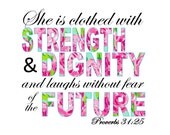 Items similar to Printable Scripture Art - Proverbs 31:25 with Lilly ...