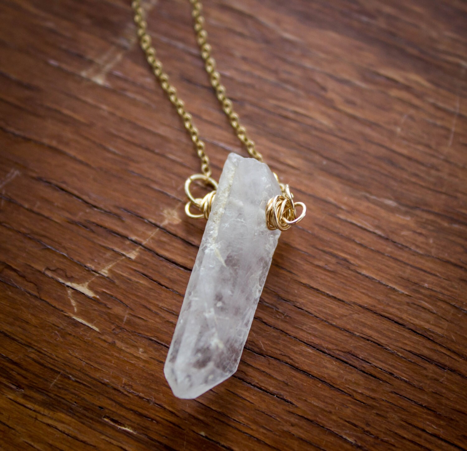 Clear Quartz Point Pendant with 14kt Gold Filled Wire and