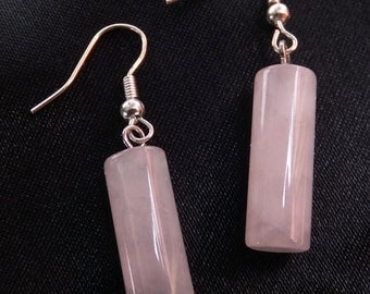 Rose Quartz Cylinder Drop Earrings (Pale Pink)