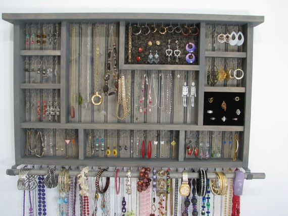 Rustic Wood Jewelry Organizer by HookedOnWoodwork on Etsy