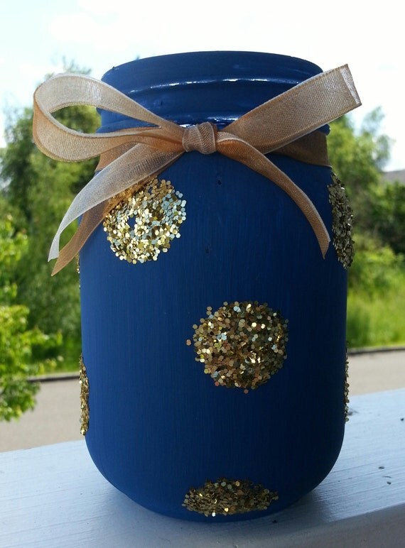 Glittered Mason Jars Navy Blue Painted Mason Jar Navy and