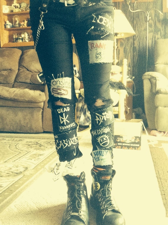 Items similar to Crust Punk Pants. (Patches, Dirty looking Appearance