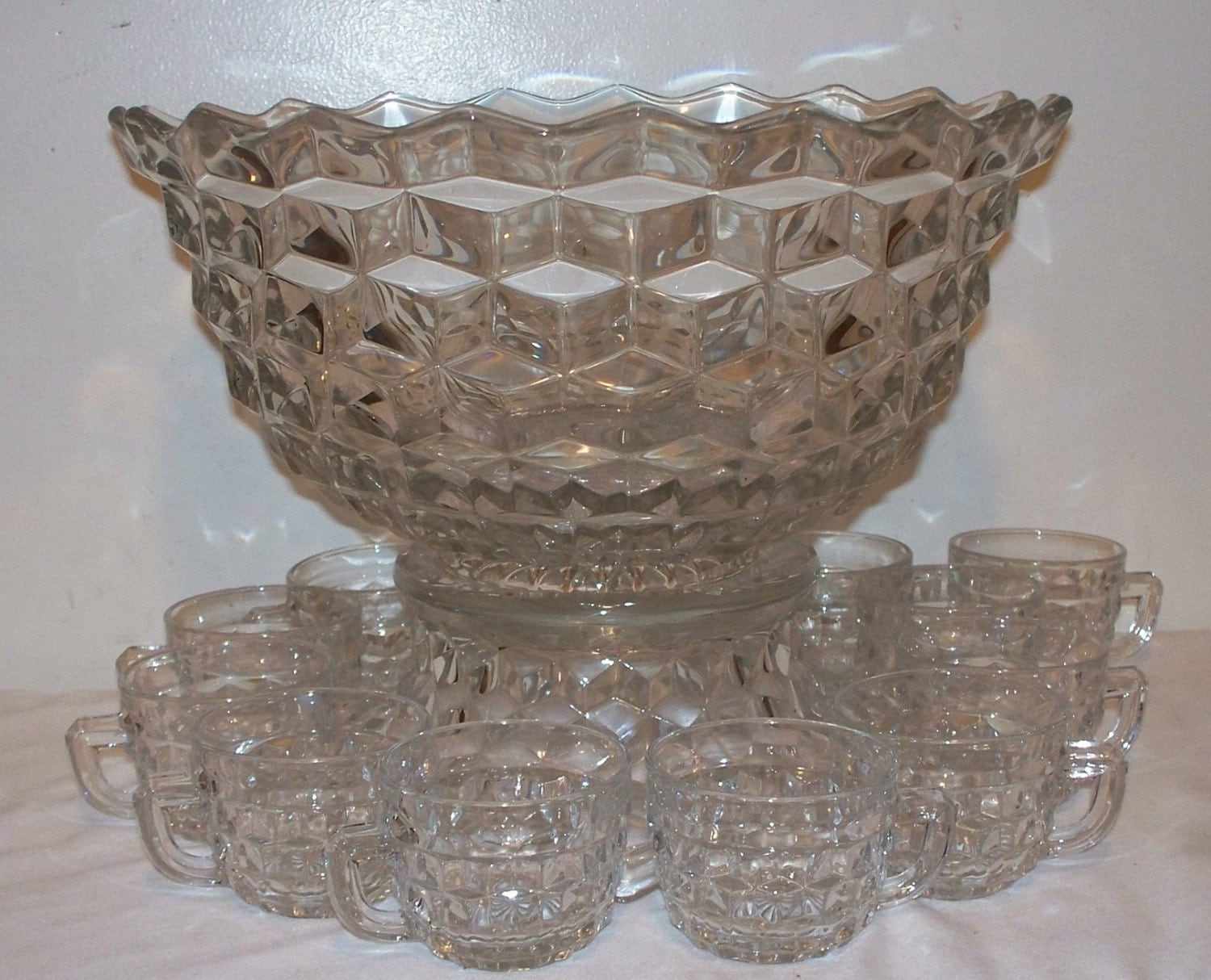 Vintage Fostoria American Punch Bowl Set w Pedestal Base