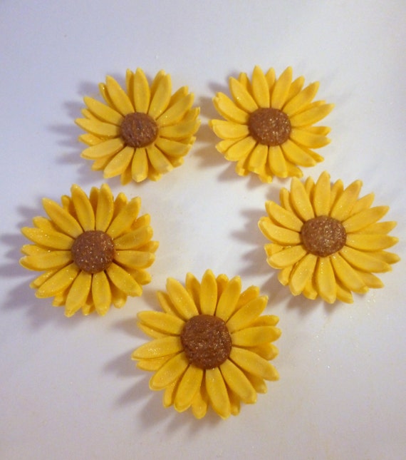 12 Sugar sunflower cupcake toppers gumpaste cake decoration