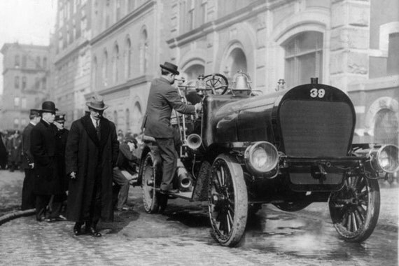 Vintage Fire Engine Truck 1900s Era Photo 6x4 B&W by TimeofReason