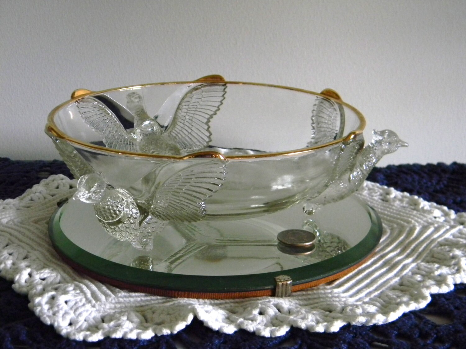 1950's Pheasant Pattern Bowl by Glass Co.
