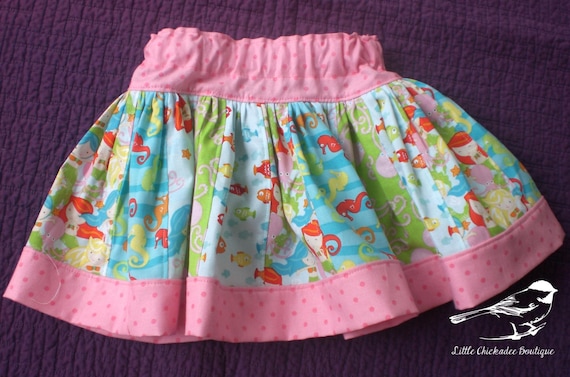 6-12 Month Mermaid Skirt Baby skirt Pink skirt Twirly skirt Summer skirt Nautical theme Ready to ship Octopus Seahorse Fishies Cotton skirt