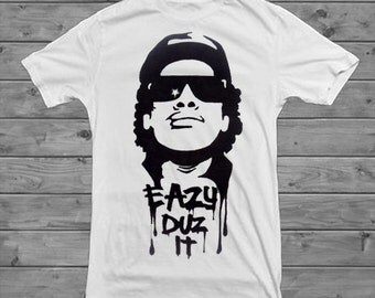 Eazy E NWA White Airbrush Stencil T -Shirt Hip Hop Graffiti Tee Shirt ...