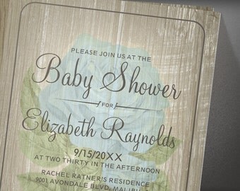 brown rustic floral baby shower invites