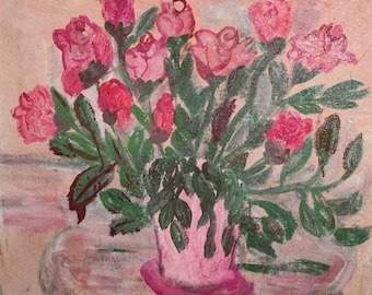 Vintage oil painting expressionist still life