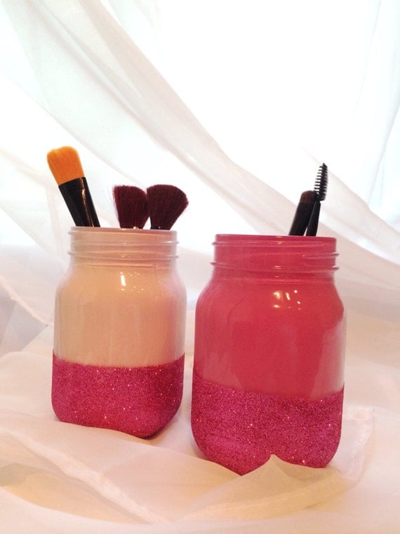 Pink Glitter Mason Jars by RoyalMasonJars on Etsy