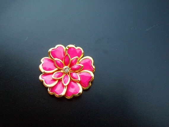 Jeweled Hair Accessory - Pink and Gold Heart Flower with White Gemstone - Embellished Bobby Pin