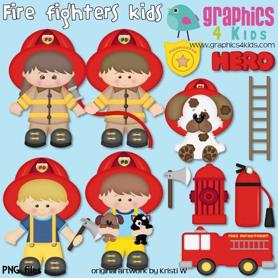 Fire fighters kids Digital Clipart Clip art for