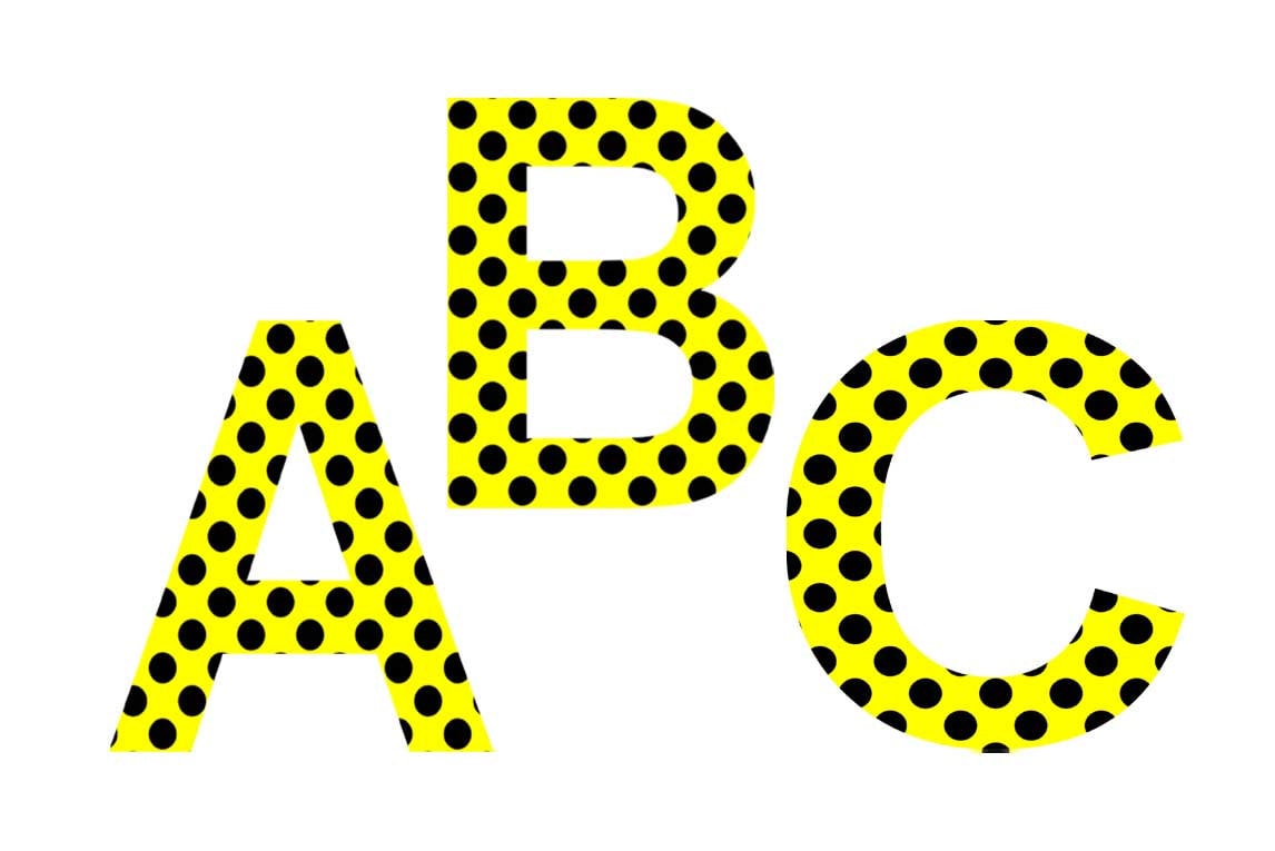 yellow and black polka dot alphabet clipart