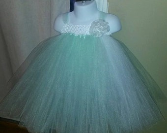 Green Tutu Dress with white section and flower to match birthday party ...