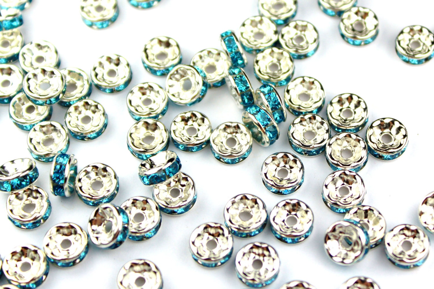 Rhinestone Spacer Beads 8x4mm Light Blue by a1craftsupplies