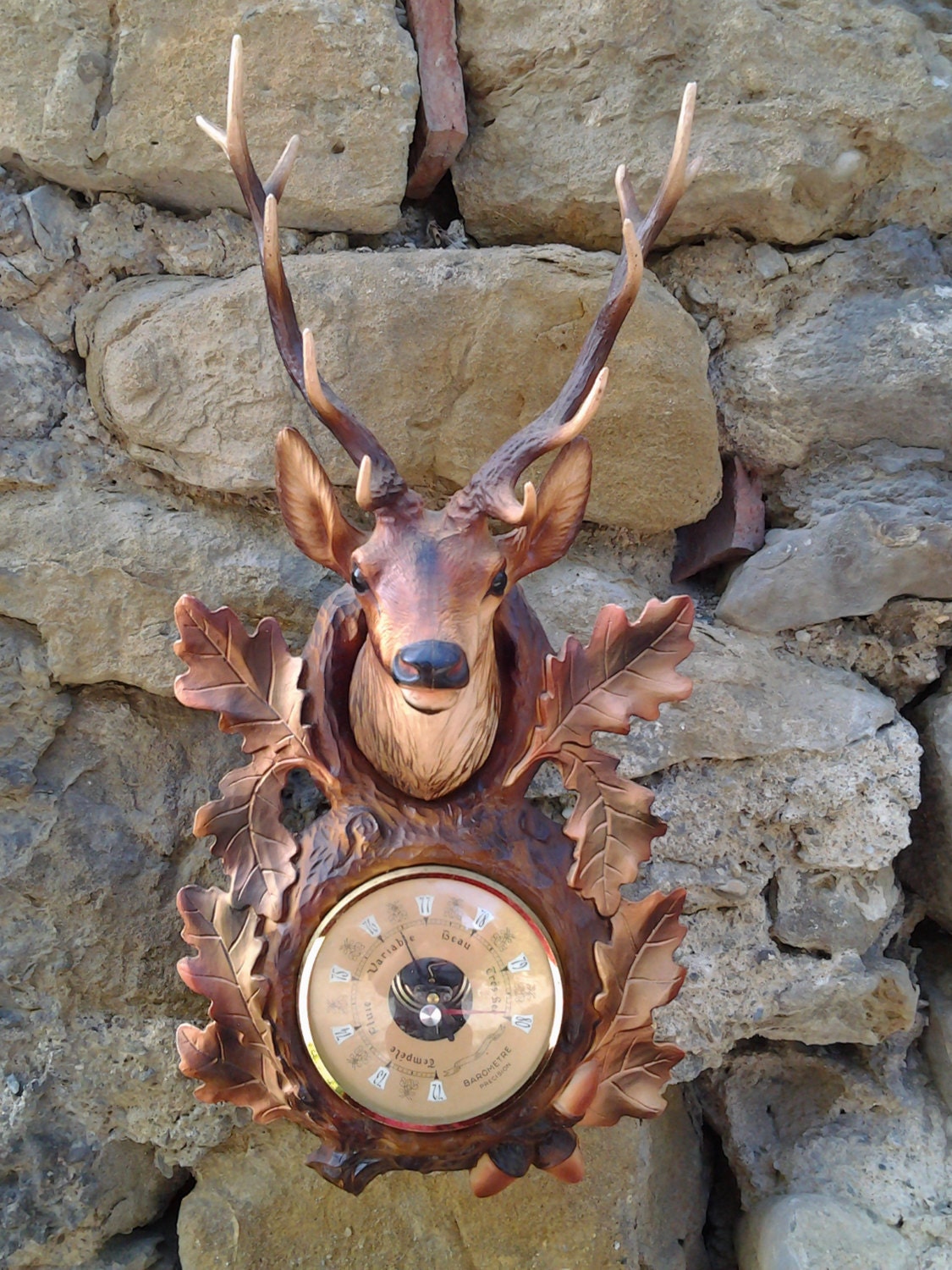 Vintage French Plastic Deer Barometer Kitsch Deer Vintage