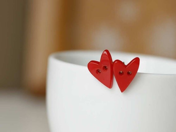 FMJ Creation: you break my heart. heart shape button earrings.