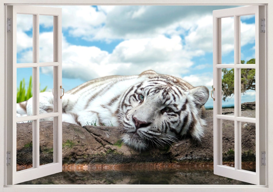 White Tiger wall sticker animal 3D window tiger wall decal