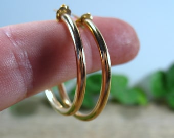 Hoop Earrings Gold Plain - 1 Inch Hoops, 2 Inch Hoops, 3 Inch Hoops, Big HoopEarrings, Post Hoops, Gold Hoop Earrings, Polished