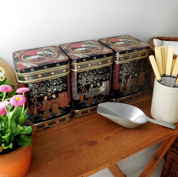 SALE Large vintage tea tins/canisters by EmmaAtLHV on Etsy