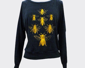 BEES Sweater - Honey Bee Insect Bug print on a SOFT vintage feel raglan - (Available in sizes S, M, L)