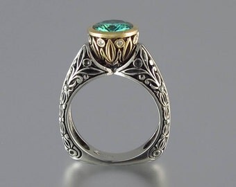 The CROWNED COUNTESS 14K engagement ring with Green Moissanite (sizes 7 to 9.5)