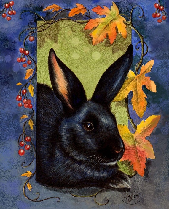 Black Bunny Rabbit Animal Art 8 x 10 Giclee Print