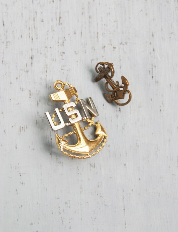 2 Vintage U.S. Navy Anchor Pins Double Pin And Screw Backs