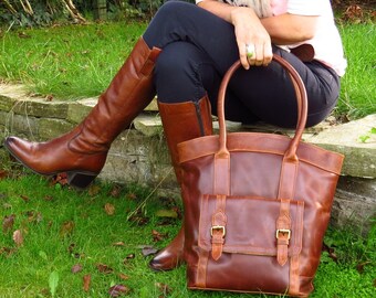 Distressed Leather Handbag Purse, large tote