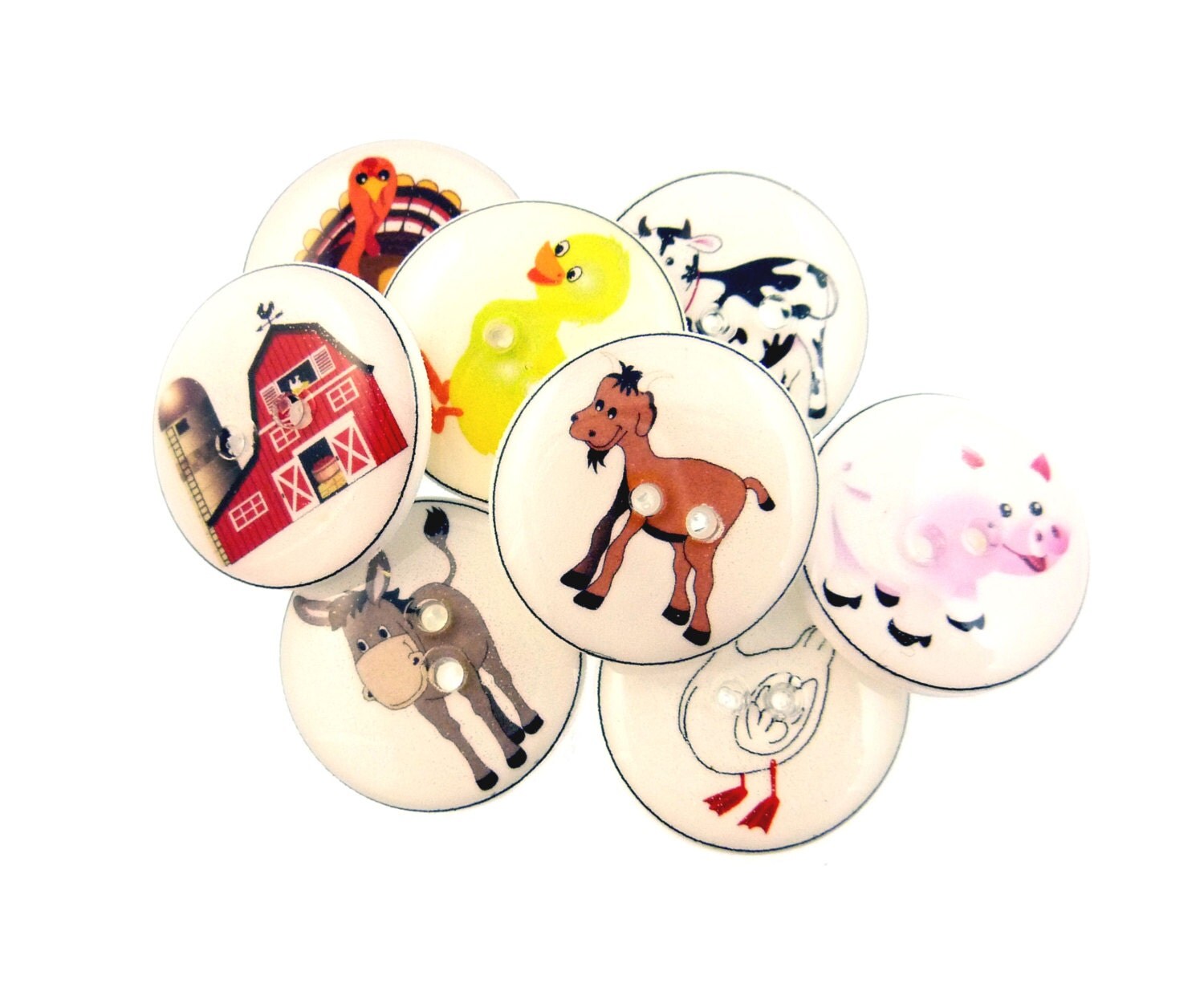 Farm Animal Buttons. Handmade Buttons. 8 sewing buttons for