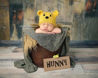 Newborn knit Winnie the Pooh hat
