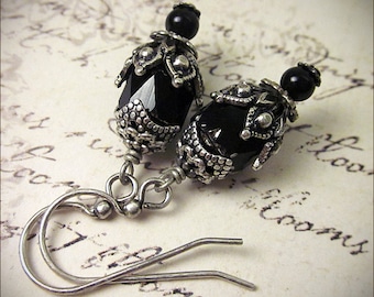 Black Gothic Victorian Earrings, Renaissance Earrings, Goth Earrings, Gothic Jewelry, Medieval Jewelry, Garb, Choose Your Color, Rhiannon