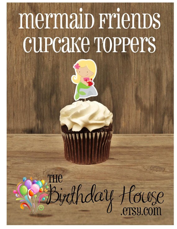 Mermaid Party - Set of 12 Mermaid with Blonde Hair Cupcake Toppers by The Birthday House Il_570xn