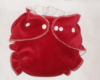 Red cotton velour/zorb fitted diaper
