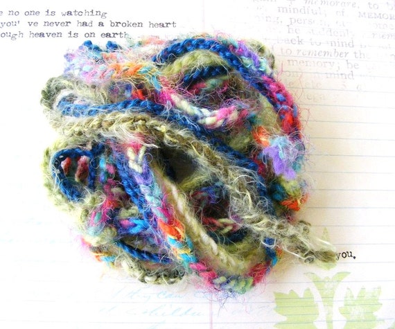 Boho Crochet Long Skinny Scarf MultiColor Fuzzy by meiguidesigns