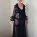 Vintage Mid Century Sexy Boudoir Black Sheer Robe , Loads Of Glamorous Ruffles - Medium / Large