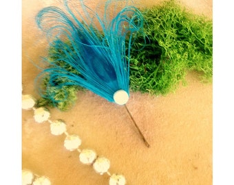 Wedding Turquoise Peacock Bobby Pin. Hair Clip / Comb. Whimsical Blue Feather, Pearl Rhinestone Gem. Fashion Accessory. Girly Teen Statement