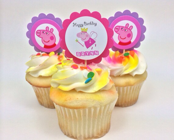 12 Personalized Peppa Pig Fairy Cupcake Toppers by PunchPerfect