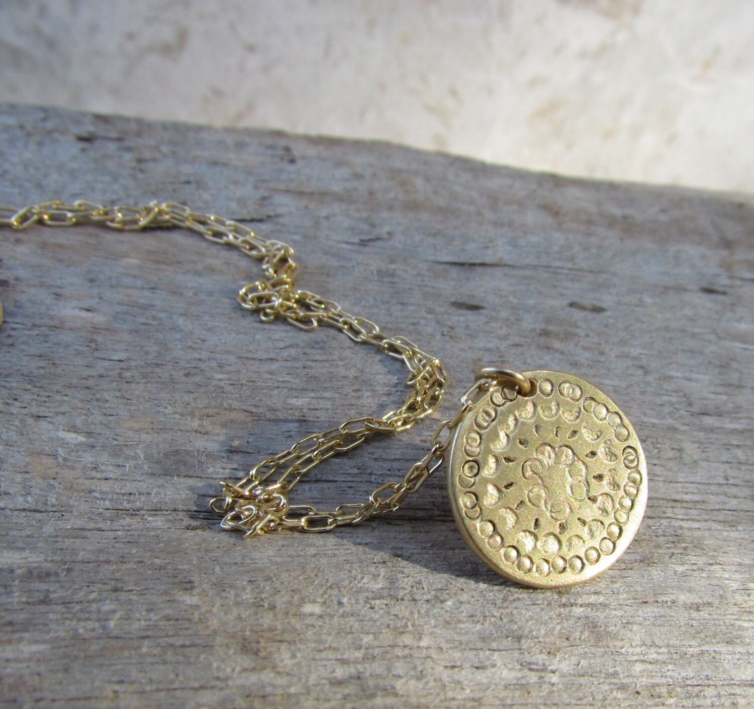 Gold Disc Necklace Hammered Gold Disc Necklace Simple Gold