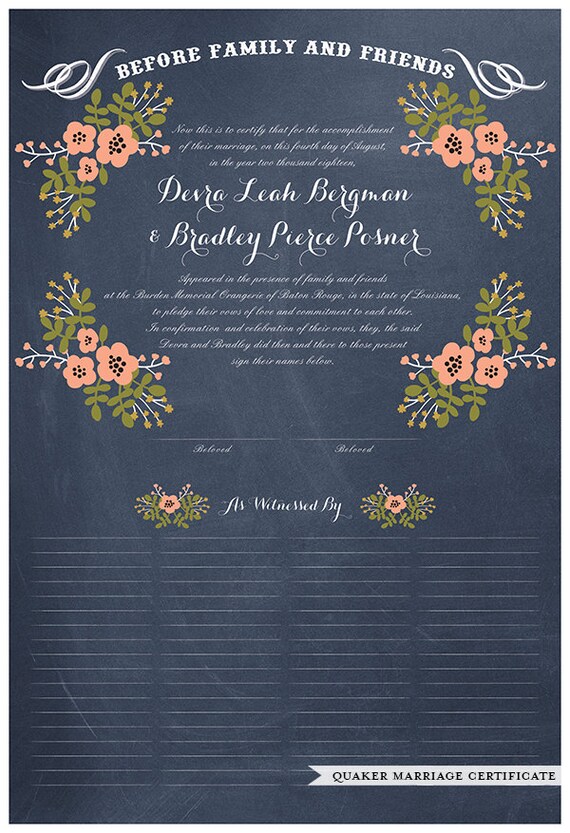 Quaker Marriage Certificate Wedding by JenniferRaichman on Etsy