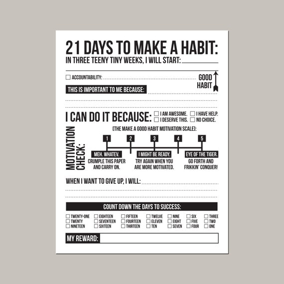 21 days to make a good habit printable pdf sheet