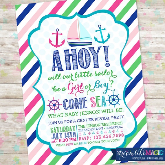  Party, Gender Reveal Ideas, Sailboat, Anchors, Printable or Printed