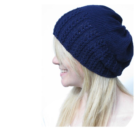 Faux Cable Slouchy Hat Knitting Pattern PDF by haloopajoop on Etsy