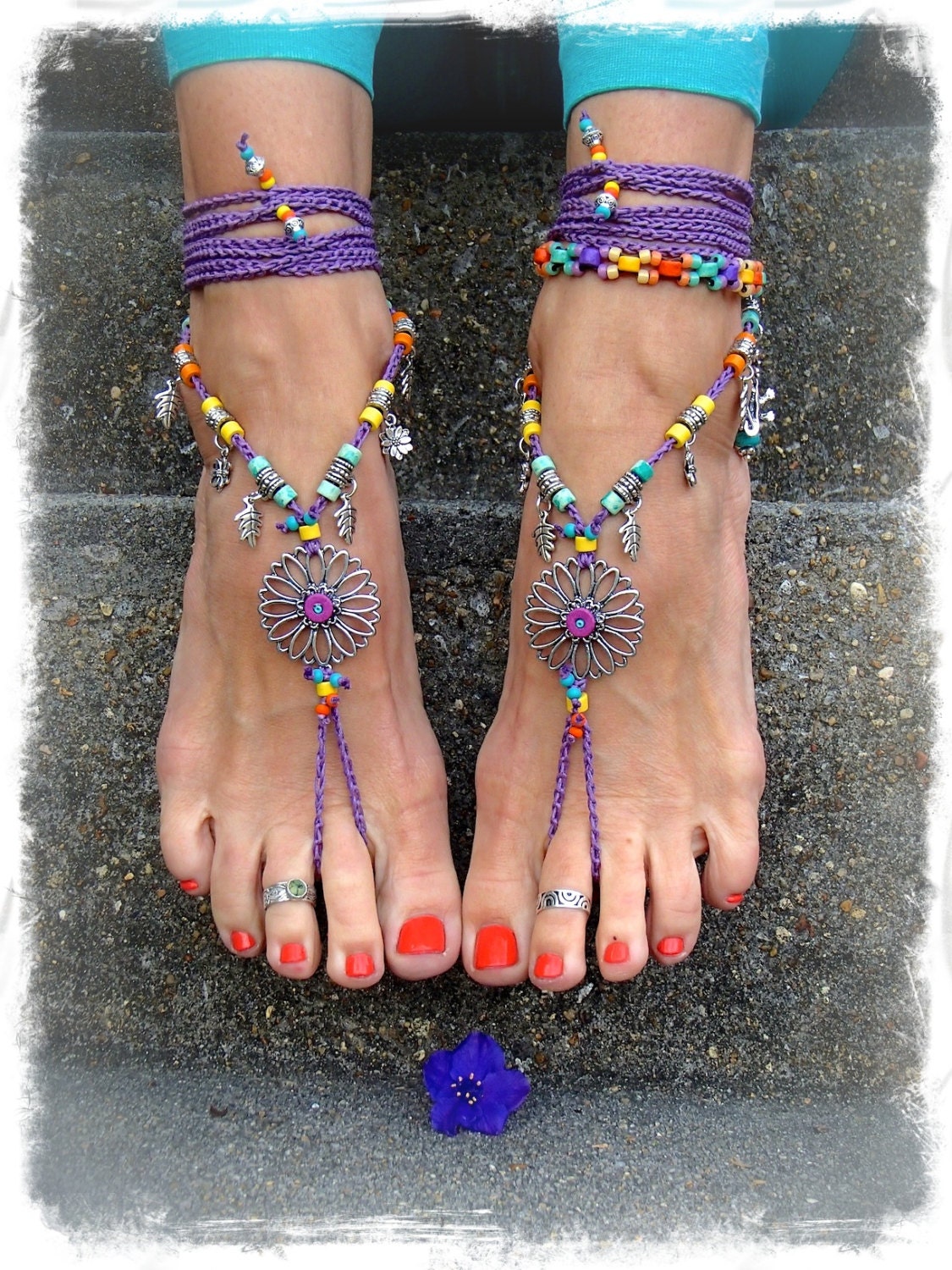 Purple Sunflower Barefoot Sandals Hippie Festival Sandals